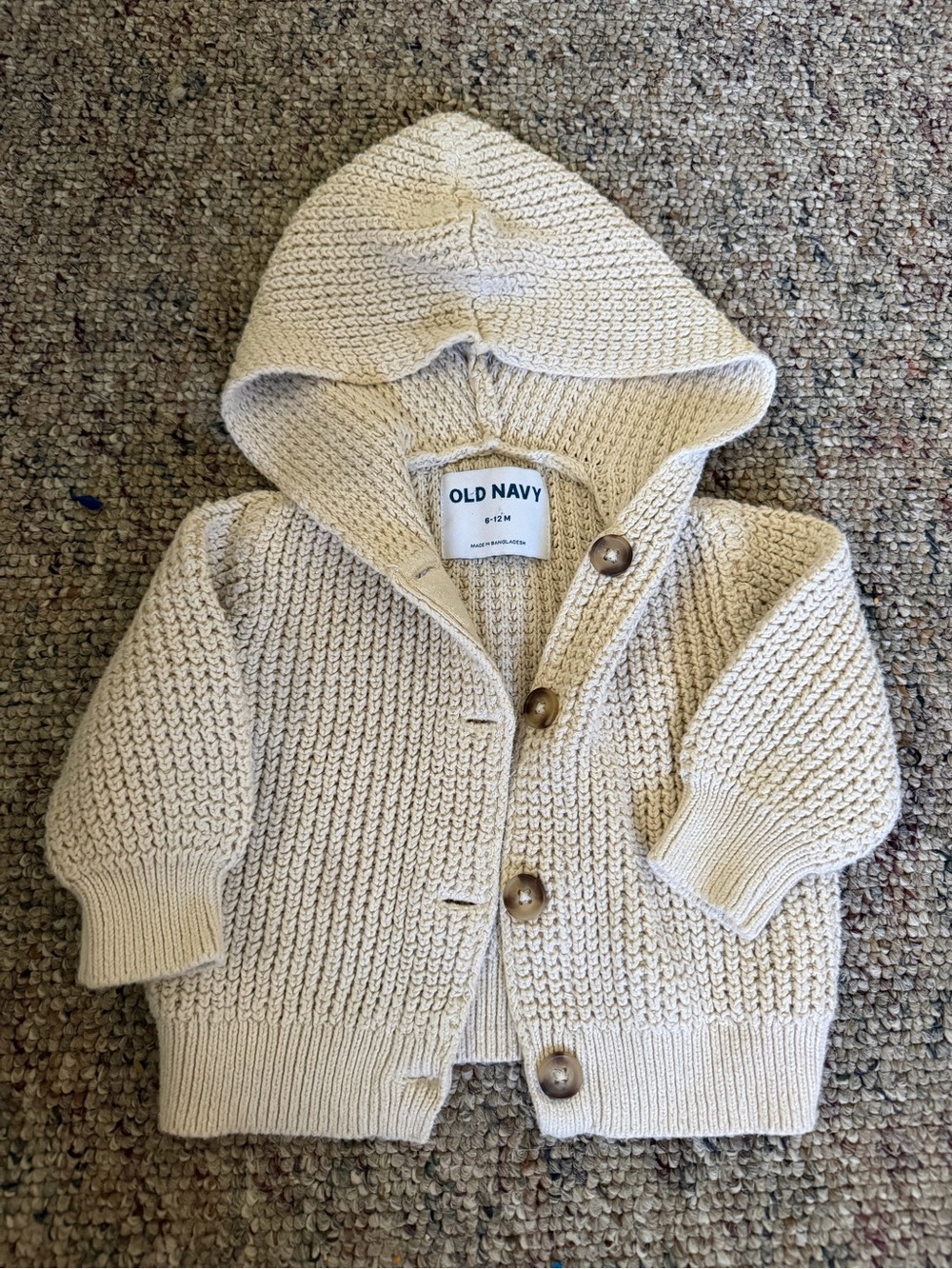 Old Navy Cream Knit Hooded Baby Sweater with Button